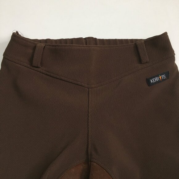 KERRITS Pull On Brown Ribbed Leather Suede Insert Equestrian Breeches Pant - Picture 4 of 15